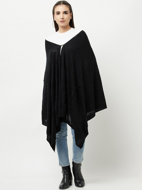 

Knitstudio Women Black Solid Knitted Shawl