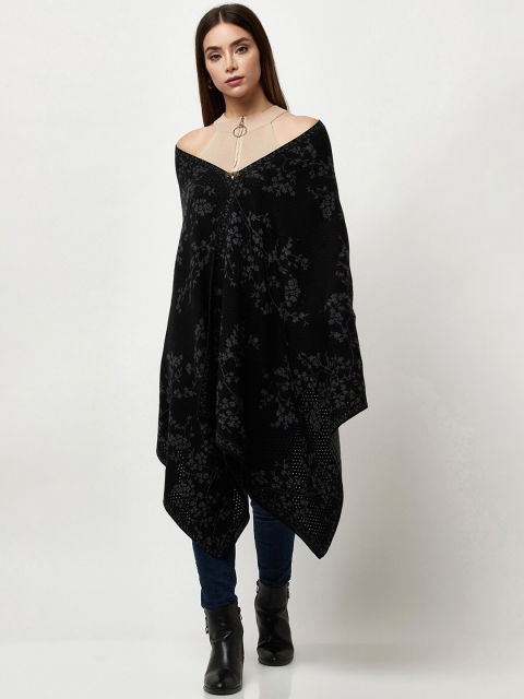 

Knitstudio Women Black Floral Printed Knitted Shawl