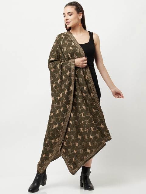 

Knitstudio Women Olive-Colored Paisley Design Knitted Shawl