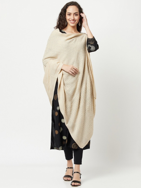 

Knitstudio Women Beige Solid Knitted Shawl