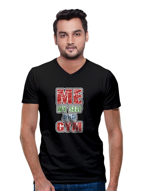 

Pootlu Men Black Typography Printed V-Neck T-shirt