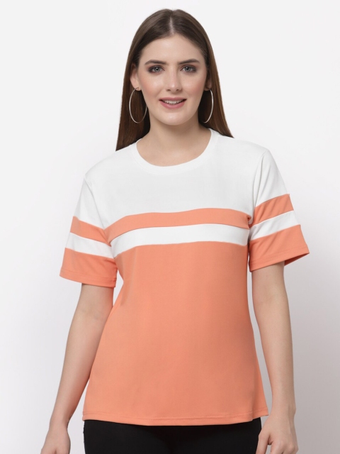 

ASEELO Peach-Coloured Striped Top, White