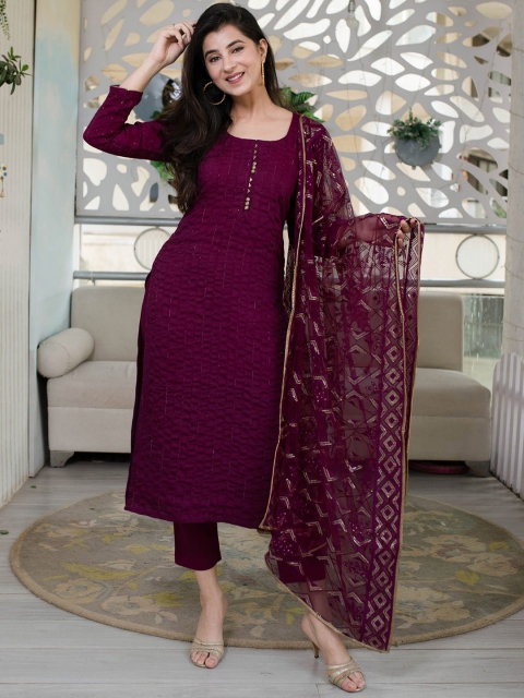 

YOYO Fashion Purple & Gold-Toned Embroidered Semi-Stitched Dress Material