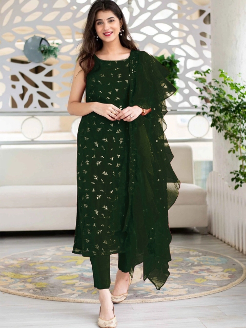 

YOYO Fashion Green & Gold-Toned Embroidered Semi-Stitched Dress Material