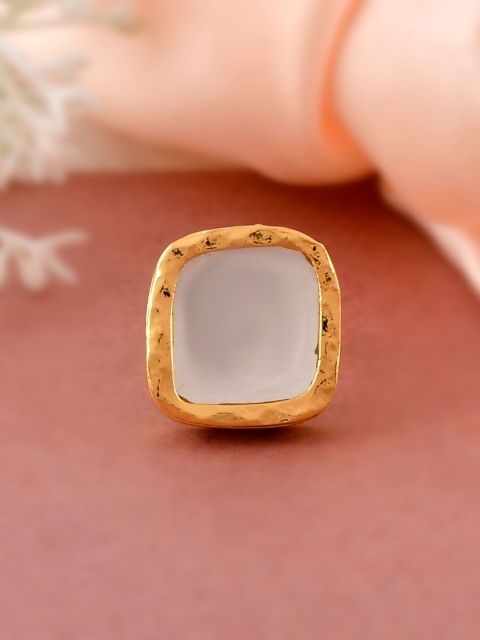 

DASTOOR Women Gold-Plated White Stone Studded Finger Ring