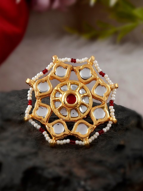 

DASTOOR Women Gold-Plated White Kundan-Studded Meenakari Finger Ring