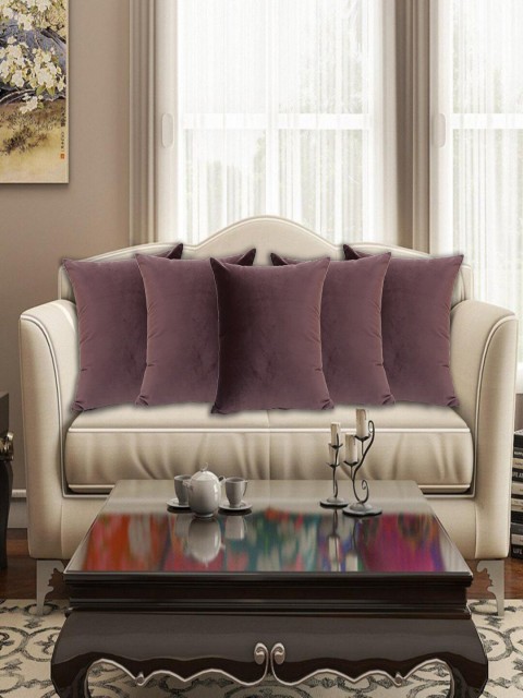 

INDHOME LIFE Brown Set of 5 Velvet Square Cushion Covers