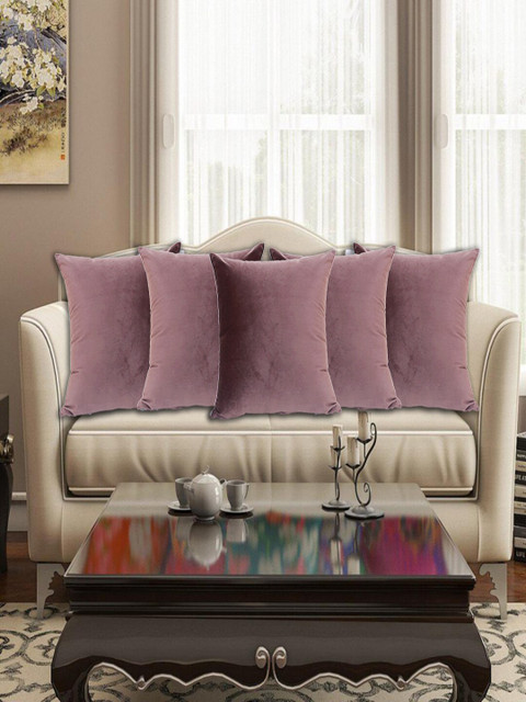 

INDHOME LIFE Purple Set of 5 Velvet Square Cushion Covers