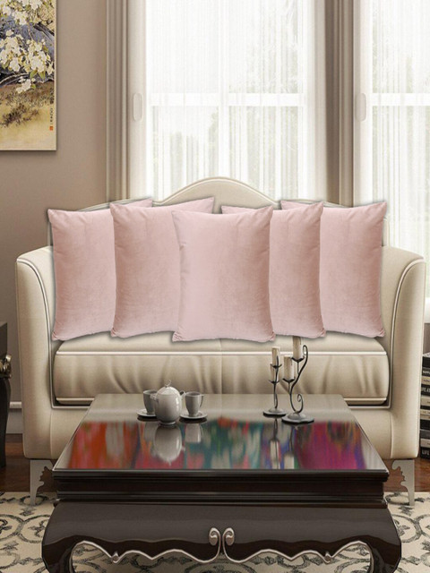 

INDHOME LIFE Beige Set of 5 Velvet Square Cushion Covers