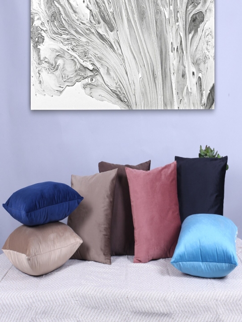 

INDHOME LIFE Blue & Grey Set of 7 Velvet Square Cushion Covers