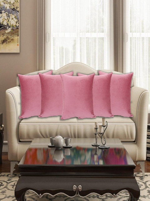

INDHOME LIFE Peach-Coloured Set of 5 Velvet Square Cushion Covers