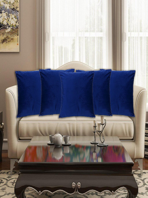 

INDHOME LIFE Navy Blue Set of 5 Velvet Square Cushion Covers
