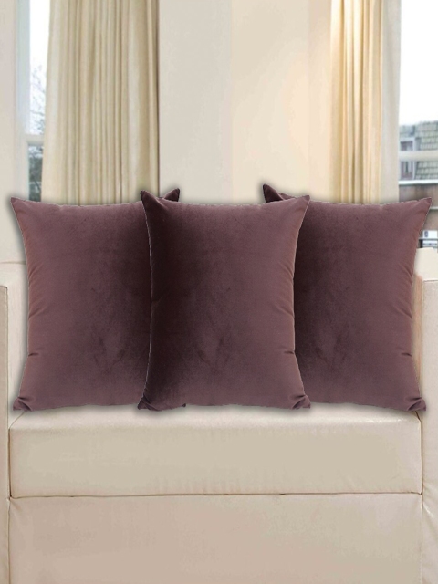 

INDHOME LIFE Brown Set of 3 Velvet Square Cushion Covers