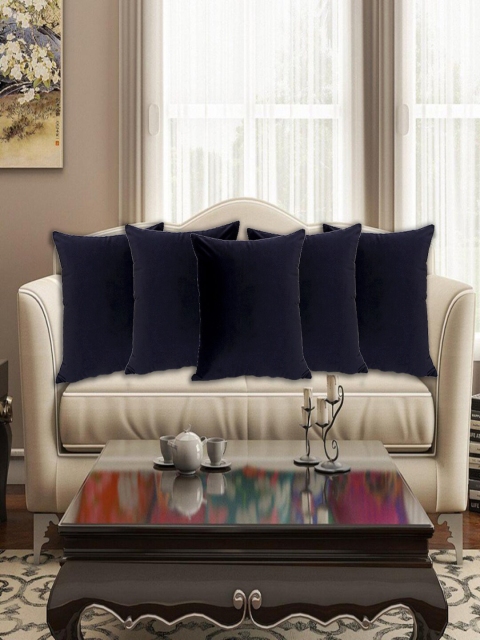 

INDHOME LIFE Black Set of 5 Velvet Square Cushion Covers