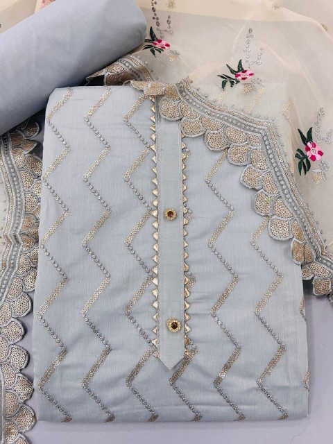 

JATRIQQ Women Grey & Beige Embroidered Unstitched Dress Material
