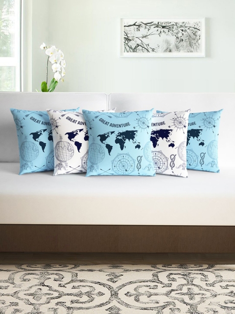 

Divine Casa Blue & White Set of 5 Abstract Printed Square Cushion Covers