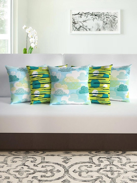 

Divine Casa Blue & Green Set of 5 Abstract Square Cushion Covers