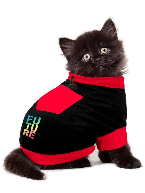 

Dchica Paws Black & Red Printed Cotton Cat T-Shirt