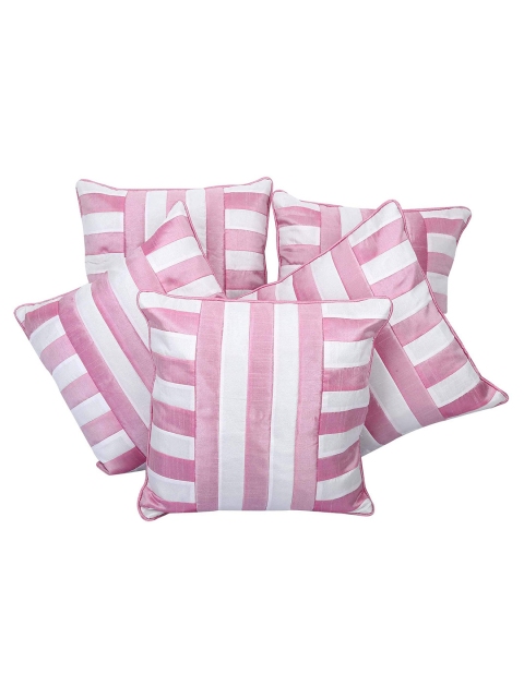 

Clasiko Pink & White Set of 5 Striped Square Cushion Covers
