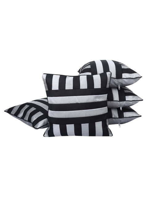 

Clasiko Black & Grey Set of 5 Striped Square Cushion Covers