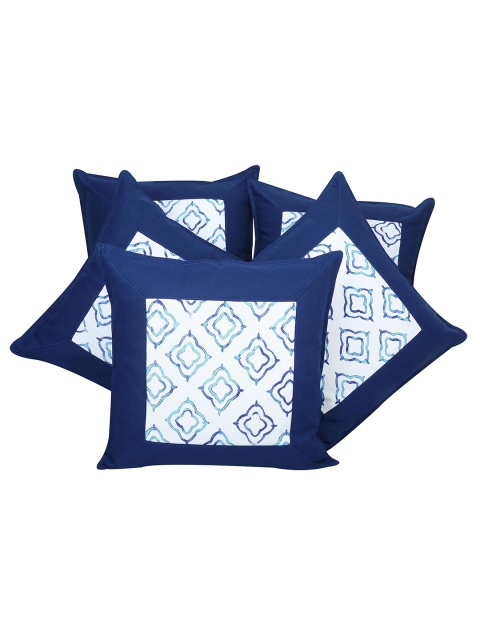 

Clasiko Blue & Off White Set of 5 Square Cushion Covers