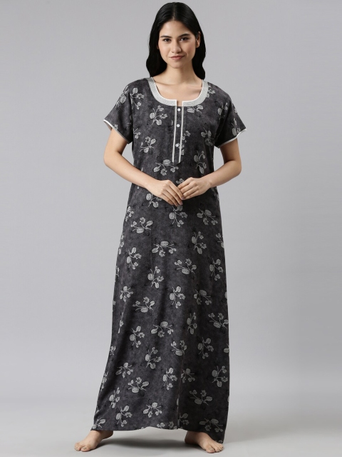 

GOLDSTROMS Women Charcoal Printed Maxi Nightdress