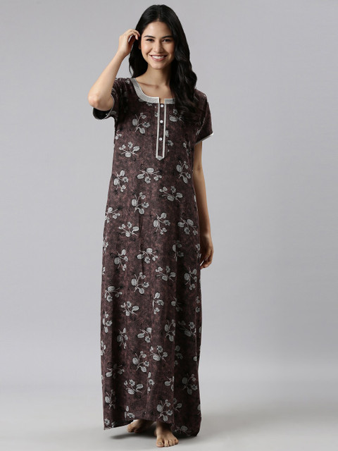 

GOLDSTROMS Coffee Brown Printed Maxi Nightdress