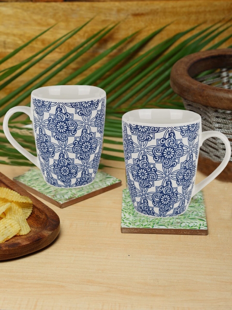 

ZEVORA Unisex Blue & White Set of 2 Solid Ceramic Mugs - 300ml