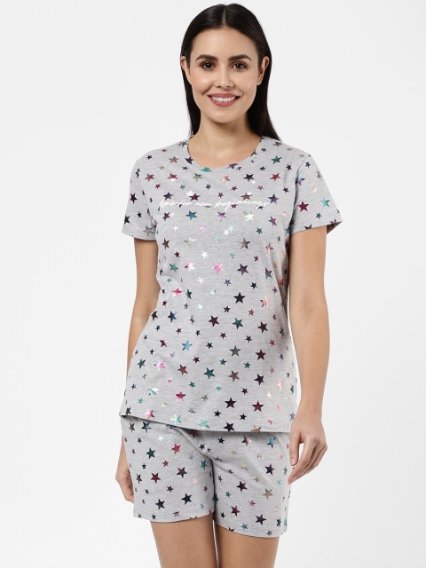 

SDL by Sweet Dreams Women Grey & Pink Printed Night suit