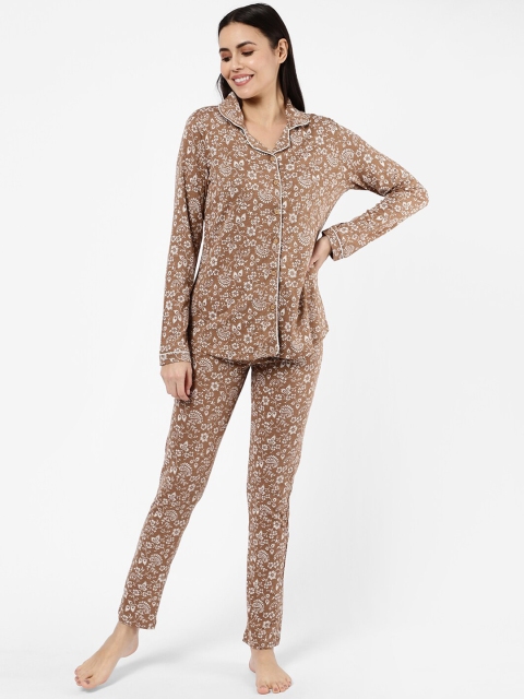 

SDL by Sweet Dreams Women Beige & White Printed Night suit