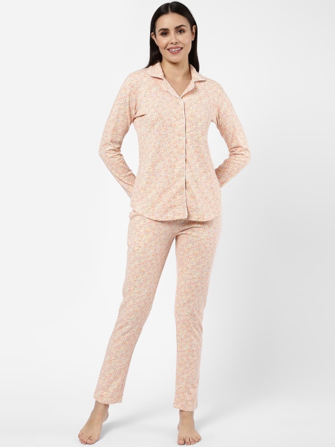 

SDL by Sweet Dreams Women Peach-Coloured & Yellow Printed Night suit