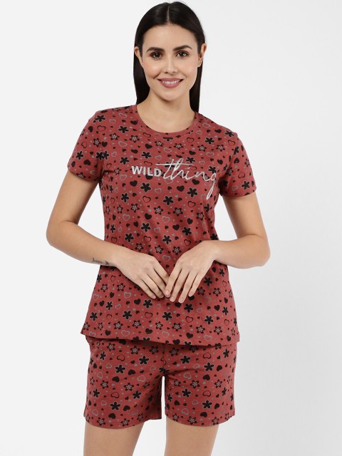 

SDL by Sweet Dreams Women Rust & Black Printed Night suit