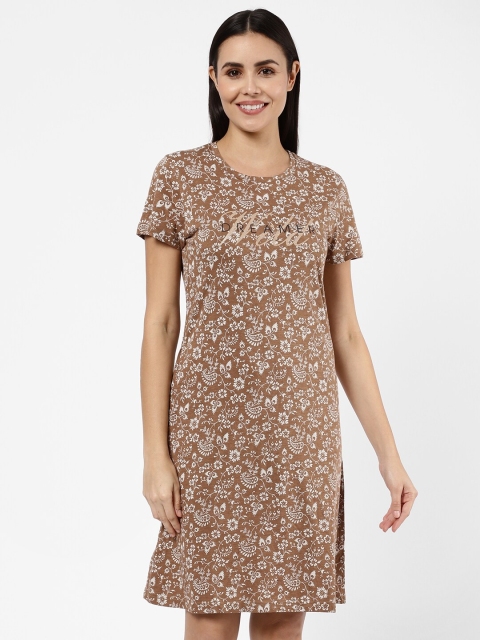 

SDL by Sweet Dreams Beige Printed Pure Cotton T-Shirt Nightdress