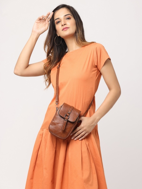 

NAEVE Brown Textured Leather Structured Sling Bag