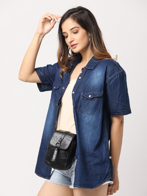 

NAEVE women's Black Leather Swagger Sling Bag