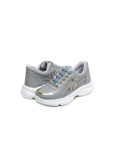 

BOOTCO Women Grey With Gold Wavy Detail Sneakers