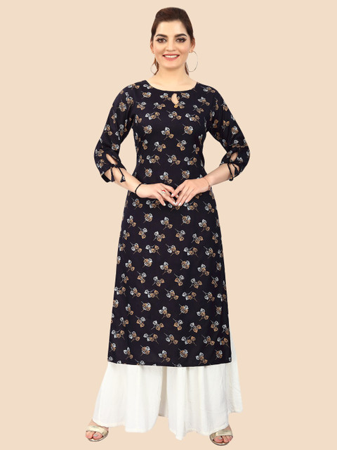 

FEMMIBELLA Women Black Floral Printed Kurta
