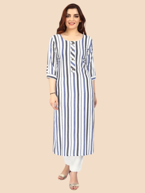 

FEMMIBELLA Women White & Blue Striped Kurta