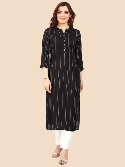 

FEMMIBELLA Women Black Stiped Printed Kurta