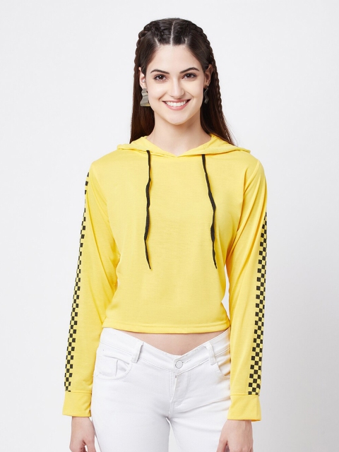 

ELEGANCE Women Yellow Solid Hooded T-shirt