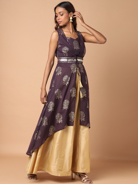 

KHWAABI Women Purple Ethnic Motifs Chanderi Silk Kurta