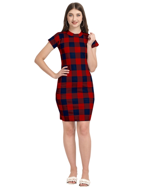 

SWEETPEL Red & Black Checked Sheath Dress