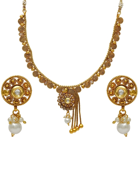 

Jewels Galaxy Gold-Plated Stone-Studded & Beaded Jewellery Set