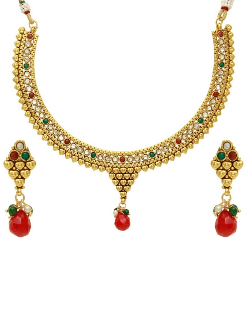 

Jewels Galaxy Gold-Plated Red Stone-Studded Jewellery Set