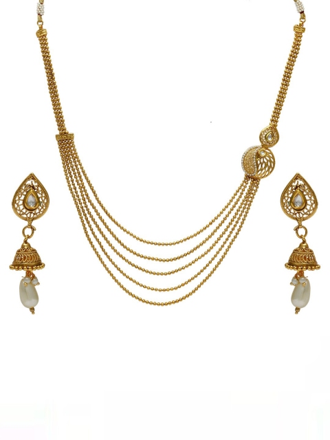 

Jewels Galaxy Gold-Plated White Stone-Studded & Beaded Jewellery Set