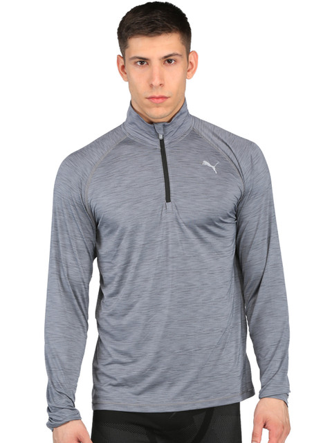 

Puma Men Grey Core-Run LS HZ Solid Mock Collar T-shirt
