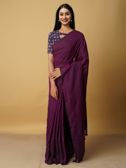 

Unnati Silks Purple Pure Cotton Linen Saree