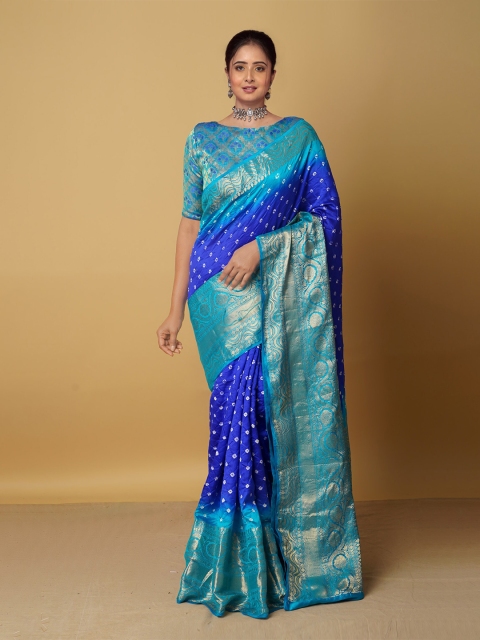 

Unnati Silks Navy Blue & Blue Woven Design Zari Pure Silk Kanjeevaram Saree