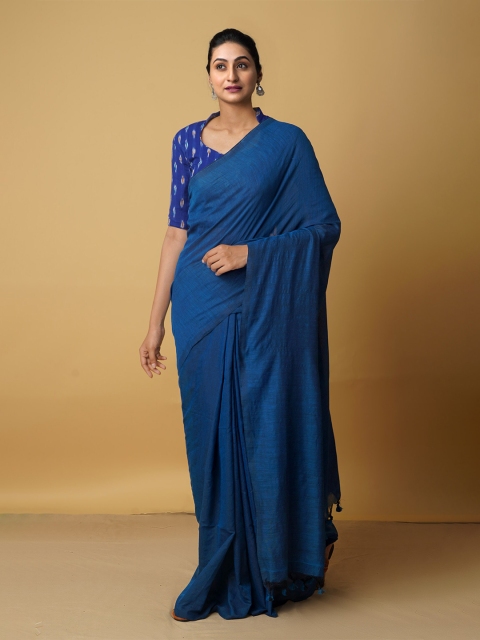 

Unnati Silks Blue Pure Linen Jamdani Saree