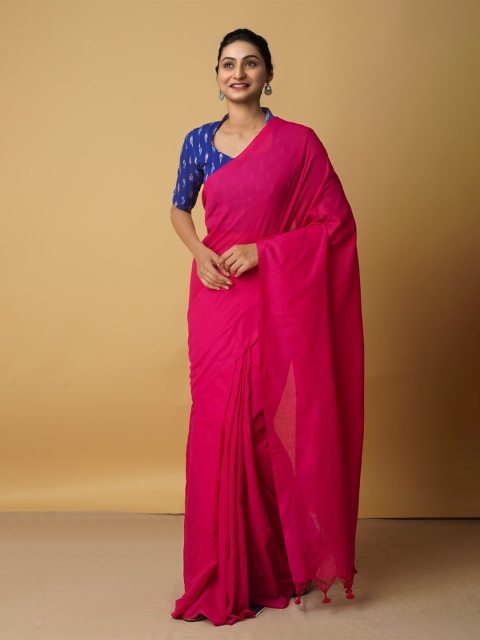 

Unnati Silks Pink Zari Pure Linen Jamdani Saree